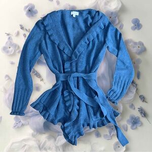 Chic Blue Ruffled Women's Cardigan